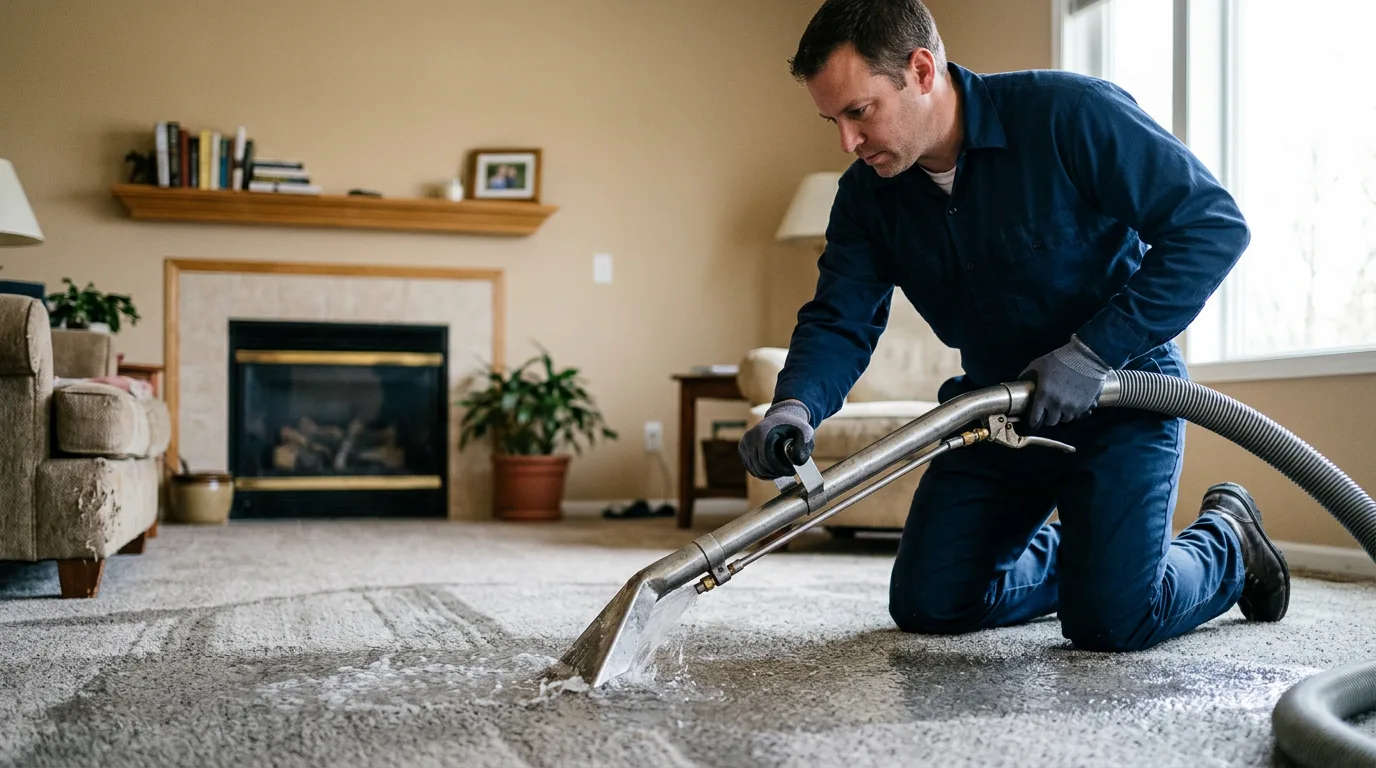 Water damage restoration technician working near Elvaston, IL